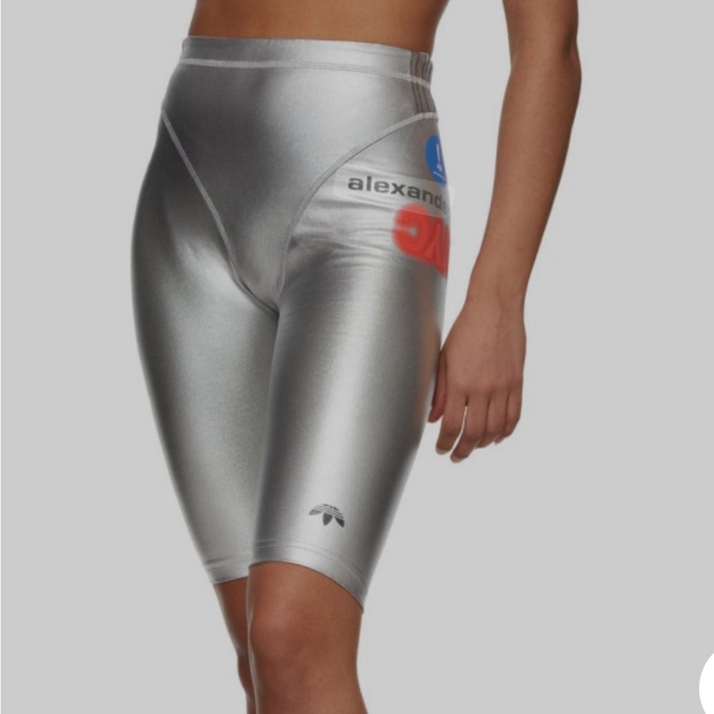 Alexander Wang Adidas Collab Metallic Silver Bike Shorts Size Medium - NWT - Picture 1 of 10